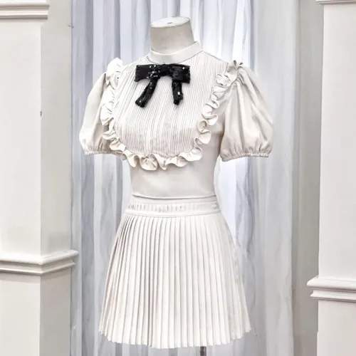 Sét xếp ly baby + chân váy dập ly nơ