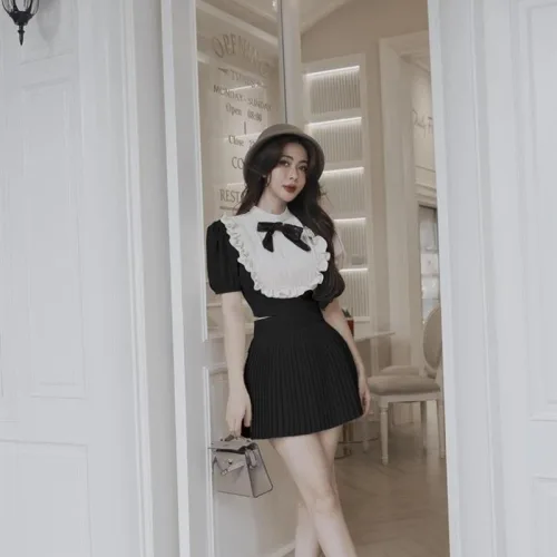 Sét xếp ly baby + chân váy dập ly nơ