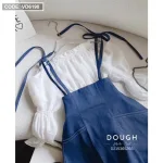 Sét yếm jean cột vai kèm áo trắng trễ vai tay bochun