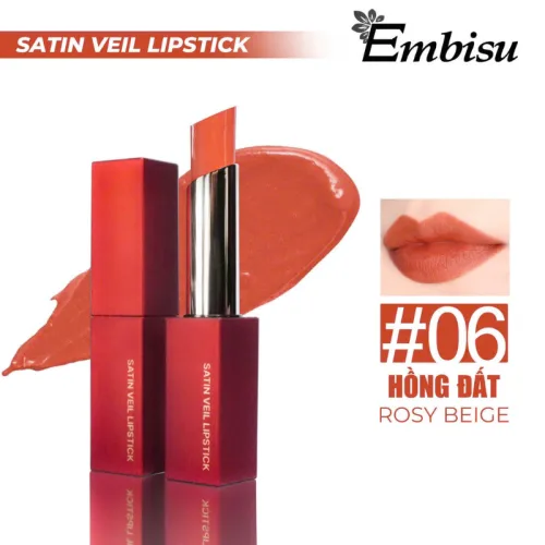 Son Môi Sáp Lì Hàn Quốc Embisu Satin Veil Lipstick - 6 Màu
