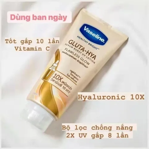 Sữa Dưỡng Thể Vaseline 10X Vàng Healthy Bright Gluta Hya Serum Flawless Glow 330ml (Hàng nhập khẩu có tem phụ)
