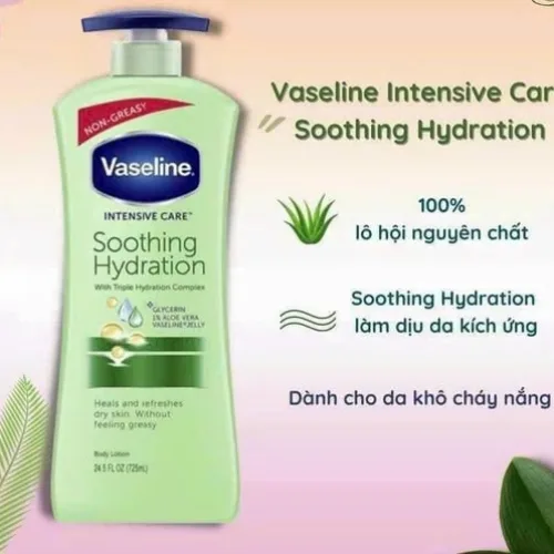 Sữa dưỡng thể Vaseline màu xanh lá Intensive Care Scoothing Hydration 725ml
