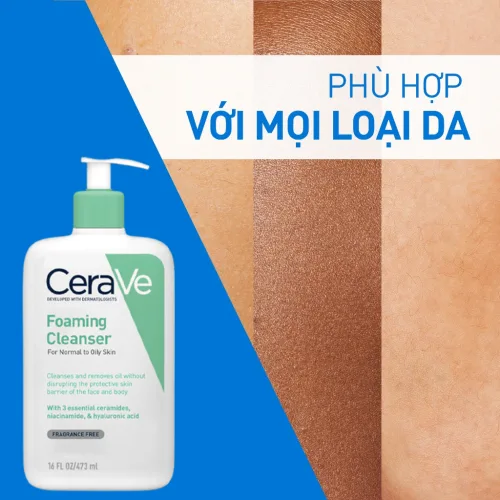 Sữa Rửa Mặt Cerave Foaming Cleanser Xanh Ngọc 473ml - Dành Cho Da Thường Đến Da Dầu