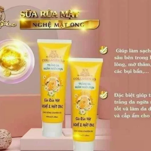 Sữa rửa mặt Collagen X3 Nghệ Và Mật Ong  Làm Sạch Lớp Tẩy Trang Và Toner Hiệu Quả