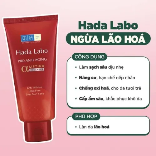 Sữa Rửa Mặt Hada Labo Màu Đỏ Pro Anti Aging Chống Lão Hoá 80g