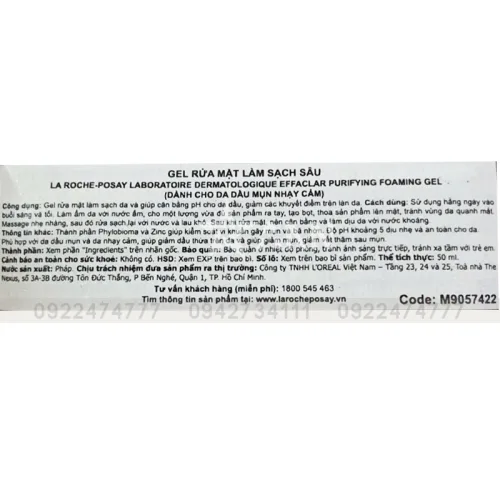 Sữa Rửa Mặt La Roche-Posay 50ml Cho Da Nhạy Cảm