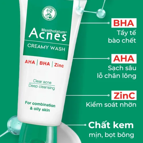 Sữa Rửa Mặt Mentholatum Acnes Creamy Wash 100g - Sữa Rửa Mặt Acnes Dành Cho Da Dầu Nhờn