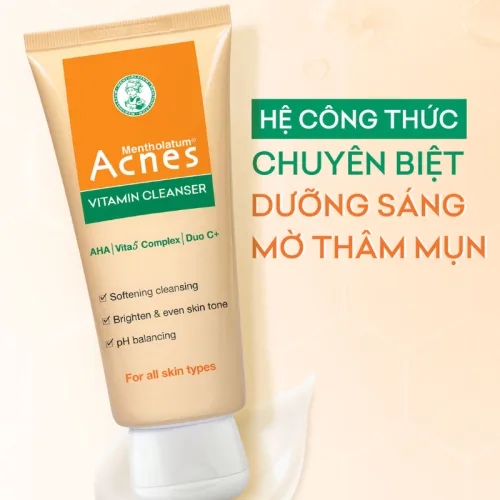 Sữa Rửa Mặt Mentholatum Acnes Vitamin Cleanser 100g - Sữa Rửa Mặt Acnes Dành Cho Da Thâm Mờ Thâm Sẹo