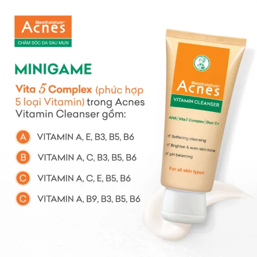 Sữa Rửa Mặt Mentholatum Acnes Vitamin Cleanser 100g - Sữa Rửa Mặt Acnes Dành Cho Da Thâm Mờ Thâm Sẹo