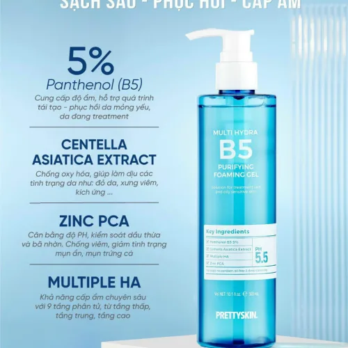 Sữa Rửa Mặt Prettyskin Multi Hydra B5 Cấp Ẩm Sạch Sâu 300ml