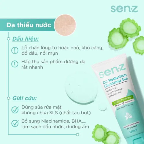 Sữa Rửa Mặt Senz Aqua Boost Cleansing Gel Chiết Xuất Khổ Qua 150ml - Sữa Rửa Mặt Cho Da Dầu Mụn