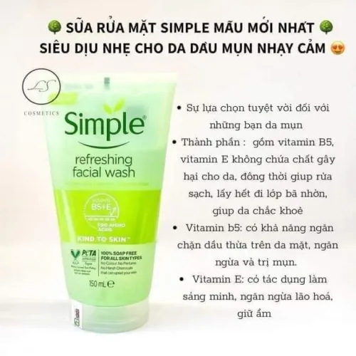 Sữa rửa Mặt Simple Mẫu Mới  Sữa rửa mặt Simple Gel siêu Diệu nhẹ cho da dầu mụn nhạy cảm