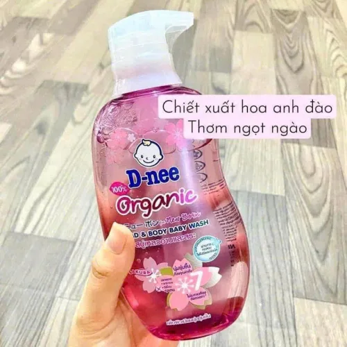 Sữa Tắm Gội Toàn Thân Cho Bé  Dnee Organic Màu Hồng 380ml