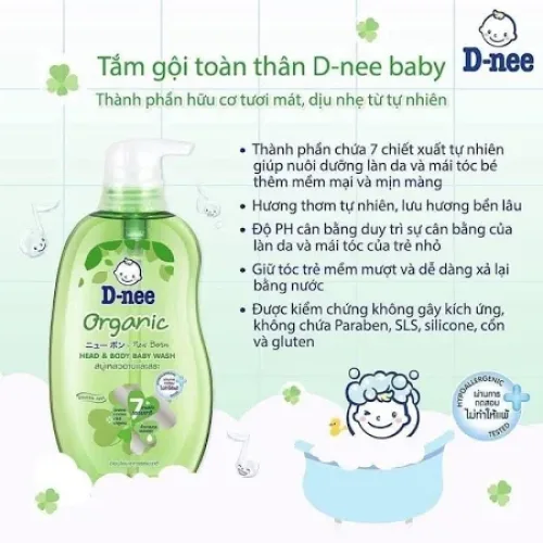 Sữa Tắm Gội Toàn Thân Cho Bé  Dnee Organic Màu Xanh Lá 380ml