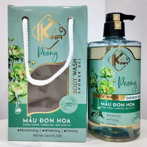 Sữa Tắm Kina Hương Nước Hoa Mẫu Đơn 900ml - Hỗ Trợ Cấp Ẩm Dưỡng Sáng Da Mịn Màng - Tặng Kèm 1 Bông Tắm
