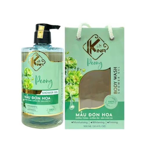 Sữa Tắm Kina Hương Nước Hoa Mẫu Đơn 900ml - Hỗ Trợ Cấp Ẩm Dưỡng Sáng Da Mịn Màng - Tặng Kèm 1 Bông Tắm
