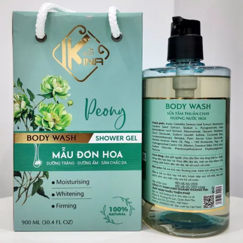 Sữa Tắm Kina Hương Nước Hoa Mẫu Đơn 900ml - Hỗ Trợ Cấp Ẩm Dưỡng Sáng Da Mịn Màng - Tặng Kèm 1 Bông Tắm