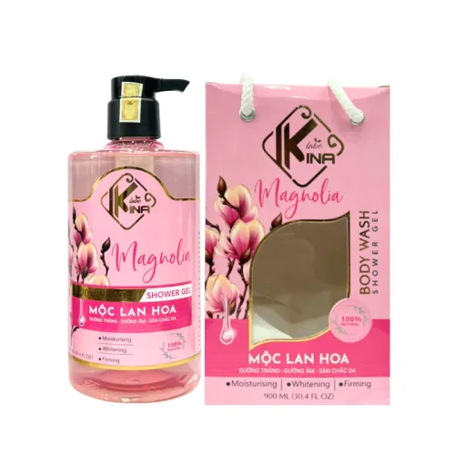 Sữa Tắm Kina Hương Nước Hoa Mộc Lan 900ml - Hỗ Trợ Cấp Ẩm Dưỡng Sáng Da Mịn Màng - Tặng Kèm 1 Bông Tắm