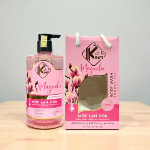 Sữa Tắm Kina Hương Nước Hoa Mộc Lan 900ml - Hỗ Trợ Cấp Ẩm Dưỡng Sáng Da Mịn Màng - Tặng Kèm 1 Bông Tắm