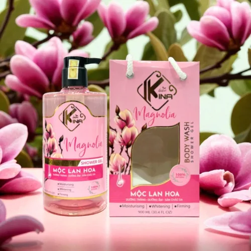 Sữa Tắm Kina Hương Nước Hoa Mộc Lan 900ml - Hỗ Trợ Cấp Ẩm Dưỡng Sáng Da Mịn Màng - Tặng Kèm 1 Bông Tắm