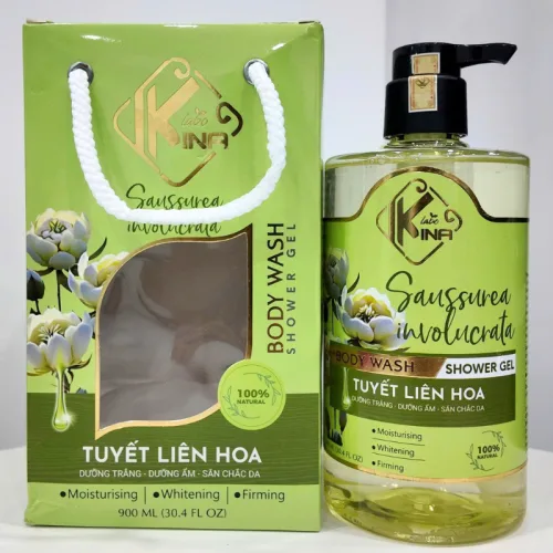 Sữa Tắm Kina Hương Nước Hoa Tuyết Liên 900ml - Hỗ Trợ Cấp Ẩm Dưỡng Sáng Da Mịn Màng - Tặng Kèm 1 Bông Tắm