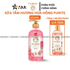Sữa Tắm Purite Hương Hoa Hồng 850ml Dưỡng Sáng Da - Tặng 1 Chai Sữa Tắm Hương Hoa Anh Đào