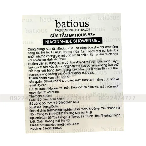 Sữa Tắm Trắng Da Batious Hương Nước Hoa 500ml - Tặng Set Gội Xả Batious Mini