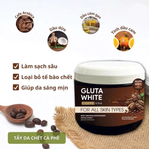 Tẩy Tế Bào Chết Body Gluta White Coffee Scrub Chiết Xuất Cà Phê 600g