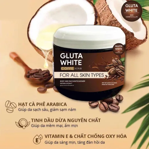 Tẩy Tế Bào Chết Body Gluta White Coffee Scrub Chiết Xuất Cà Phê 600g