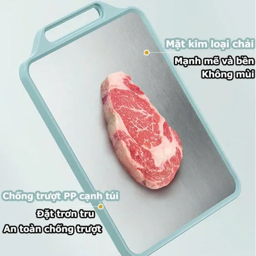 Thớt Kháng Khuẩn 2 Mặt Inox 304 & Nhựa PP Chống Ẩm Mốc Không Gỉ 30.5x39.5x1.5cm