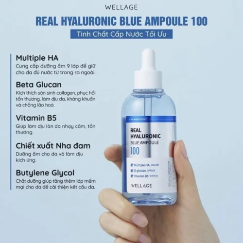 Tinh Chất Dưỡng Ẩm, Căng Mọng Phục Hồi Săn Chắc Da Wellage Real Hyaluronic Blue Ampoule 100 75ml