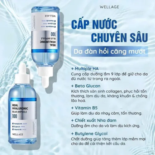 Tinh Chất Siêu Cấp Nước, Phục Hồi Da Căng Bóng Wellage Real Hyaluronic Blue Ampoule 75ml