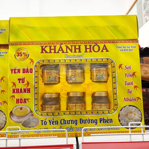 Tổ Yến Chưng Sẵn Canxi Đường Ăn Kiêng Khánh Hòa Saminest 35% Set 6 Hủ - Hộp Vàng