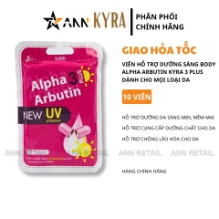Viên Bột Kích Trắng Body Kyra Alpha Arbutin 3 Plus+ Thái Lan Hỗ Trợ Chống Nắng- Túi 10 Viên